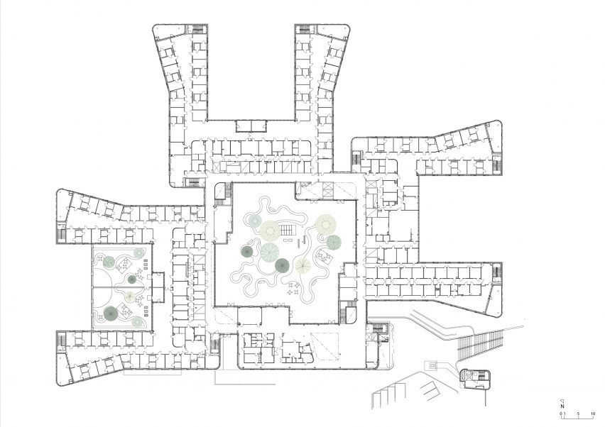 Plan of Tampere Psychiatric Clinic by CF Møller Architects