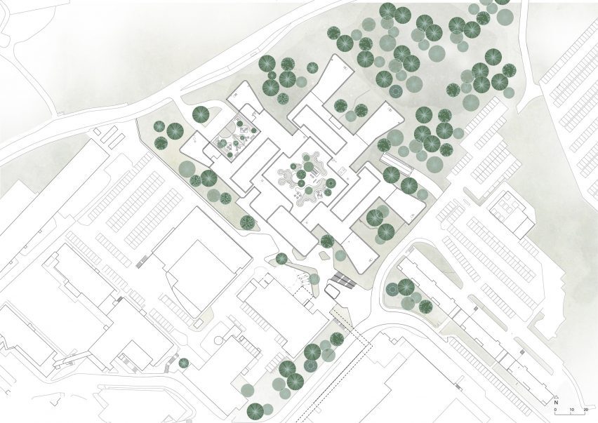 Plan of Tampere Psychiatric Clinic by CF Møller Architects