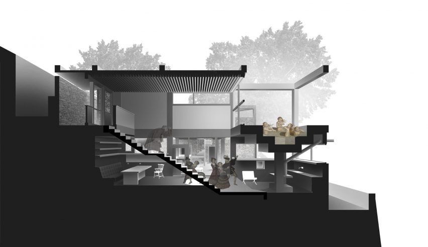 Sectional perspective House of Bluff by Chaoffice