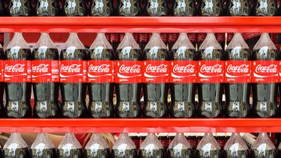 Coca-Cola bottles in a row