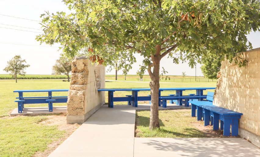 Large blue picnic table