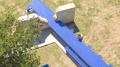 Large blue picnic table