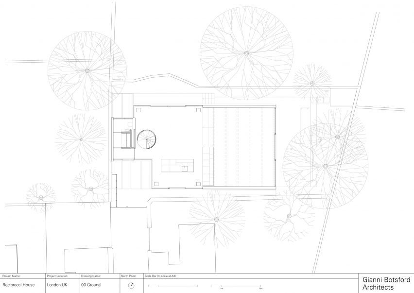 Ground floor plan of Reciprocal House by Gianni Botsford Architects