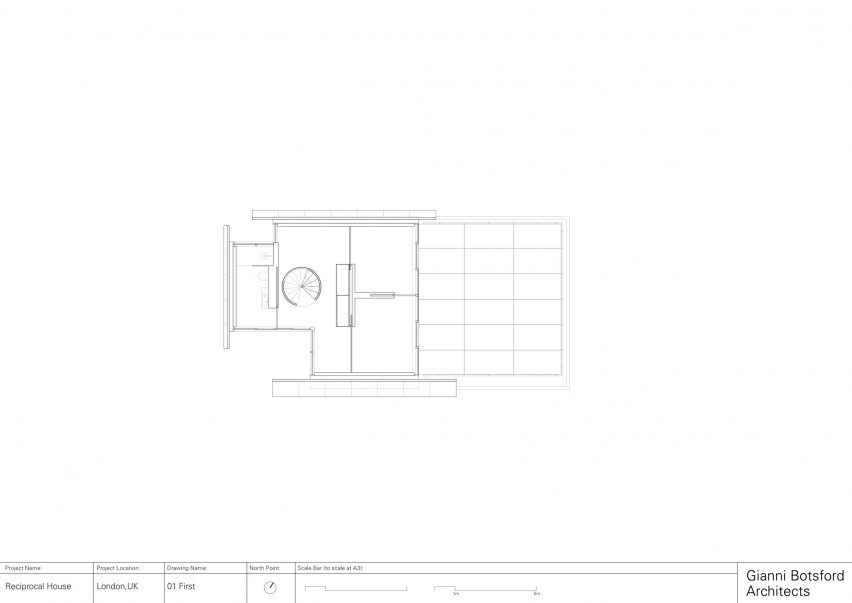 First floor plan of Reciprocal House by Gianni Botsford Architects