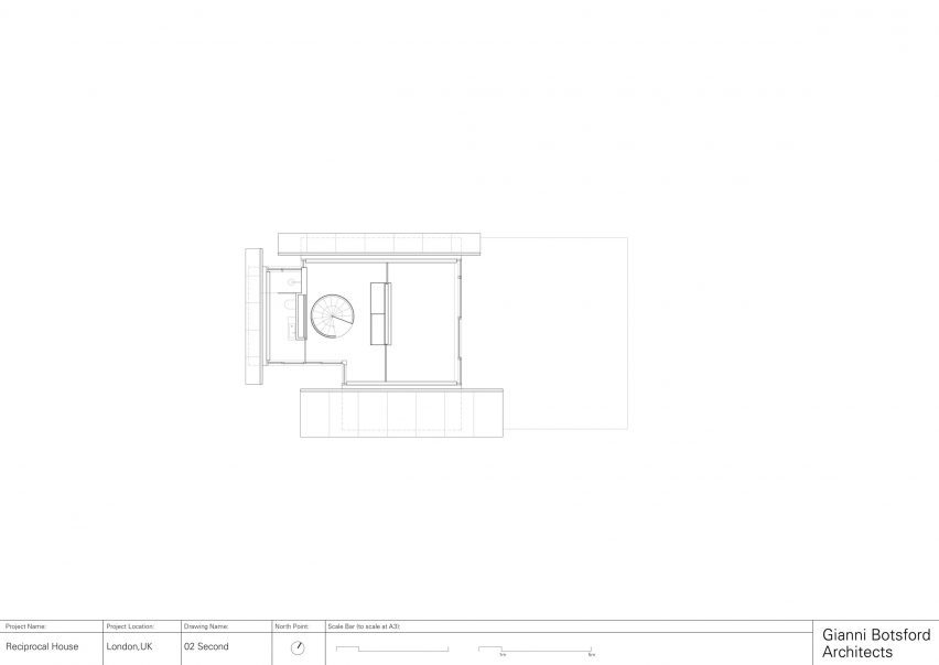 Second floor plan of Reciprocal House by Gianni Botsford Architects