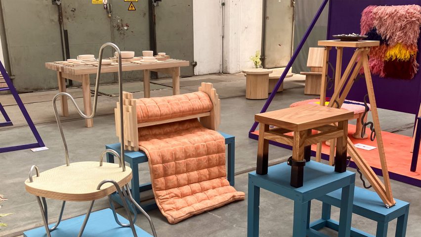 A photograph of a furniture and design exhibition.