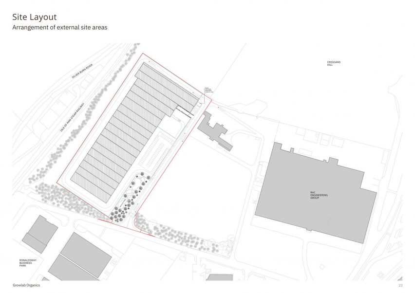 Site plan of GrowLab Organics cannabis facility by Mailen Design