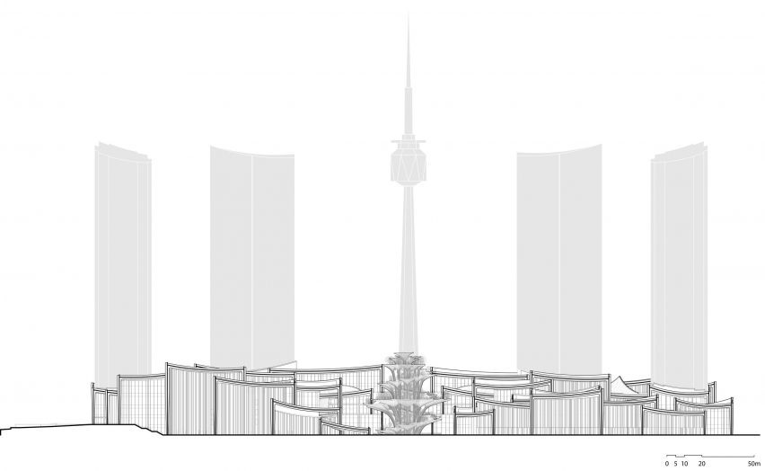 Elevation of Xi'an Centre Culture Business District by Heatherwick Studio