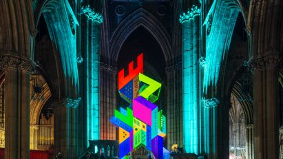 Neon installation inside Doncaster Church