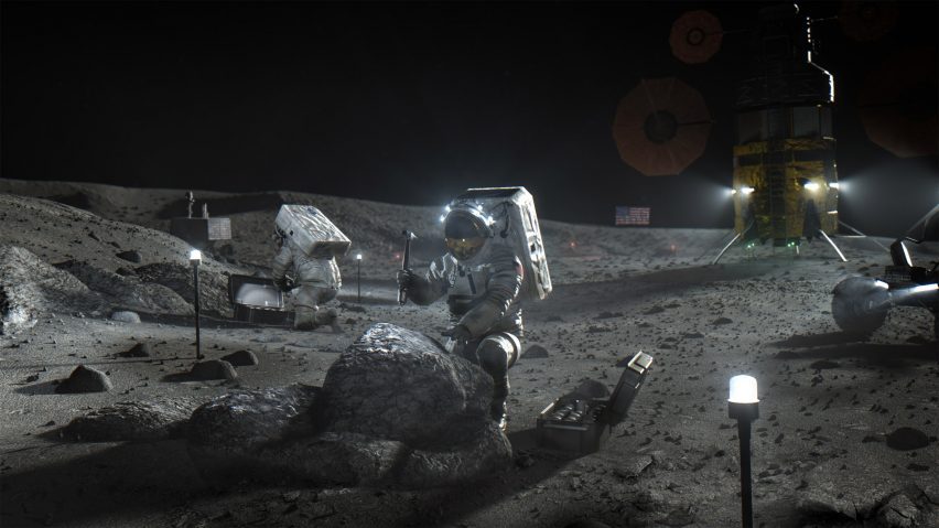 Render of NASA astronauts on the moon