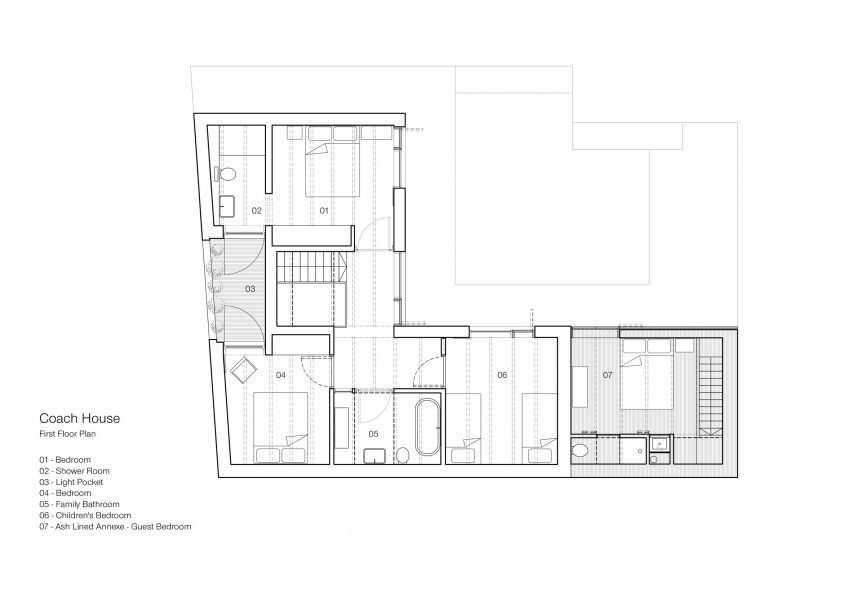First floor plan Coach House by Open Practice Architecture and Kinder Design