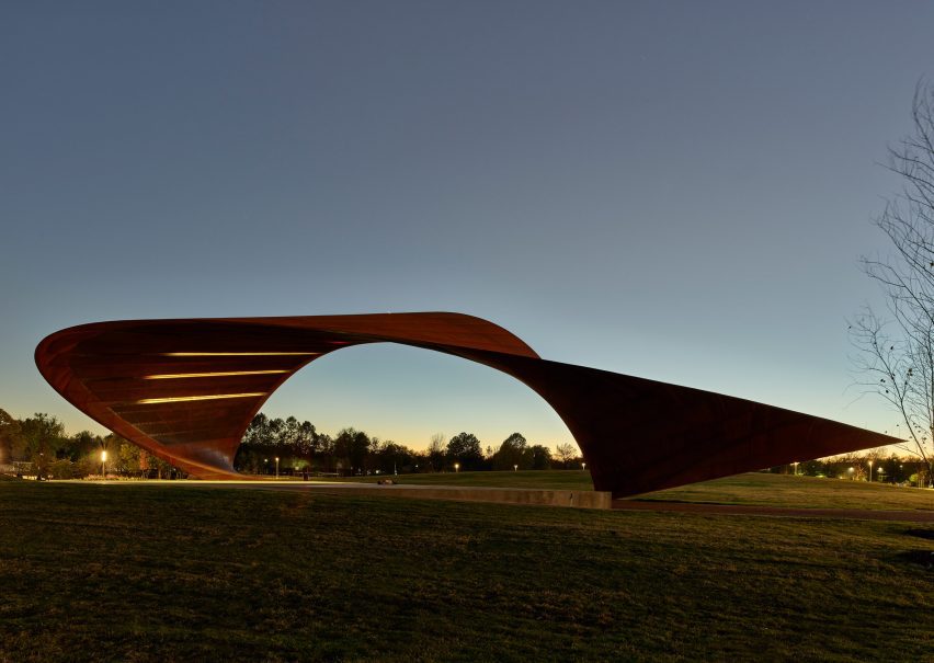 Twisting metal pavilion