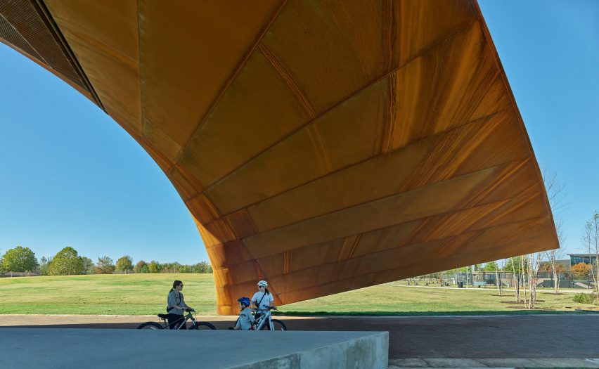 Twisting metal pavilion