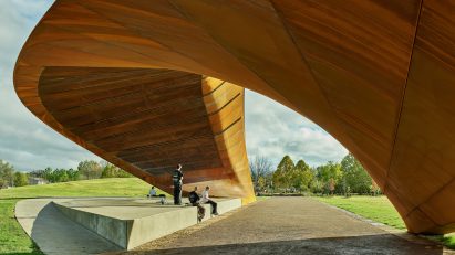 Twisting metal pavilion