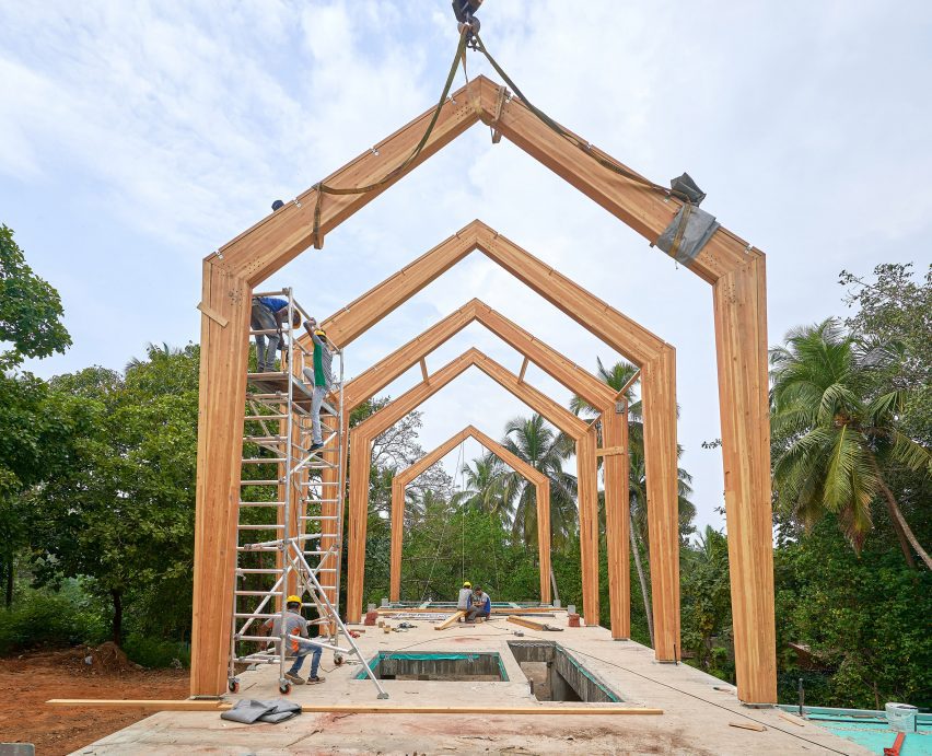 Construction images of India’s “first” mass timber residence by Architecture Discipline