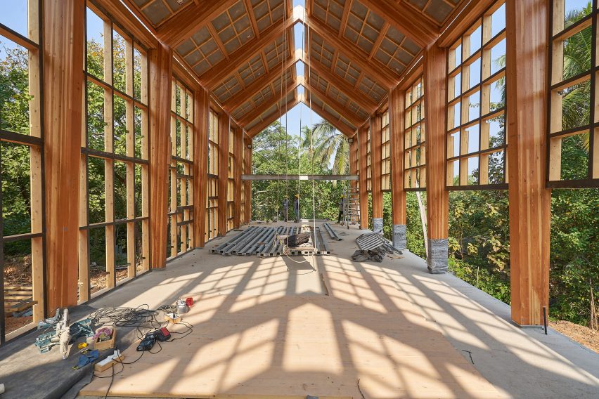 Construction images of India’s “first” mass timber residence by Architecture Discipline