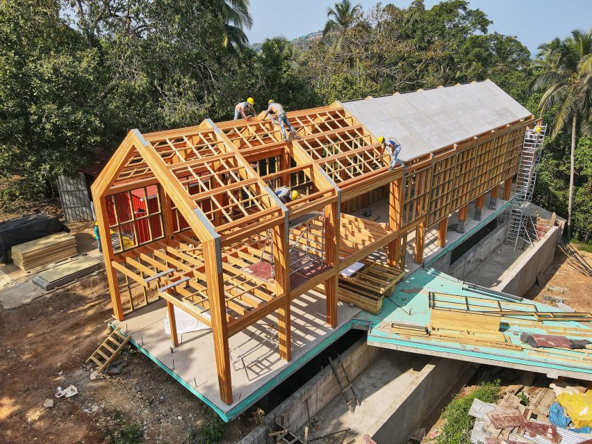 Construction images of India’s “first” mass timber residence by Architecture Discipline