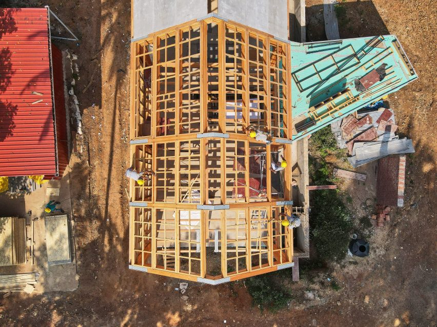Construction images of India’s “first” mass timber residence by Architecture Discipline