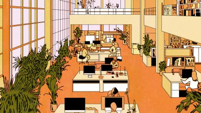 Illustration of an office by Marie Mohanna