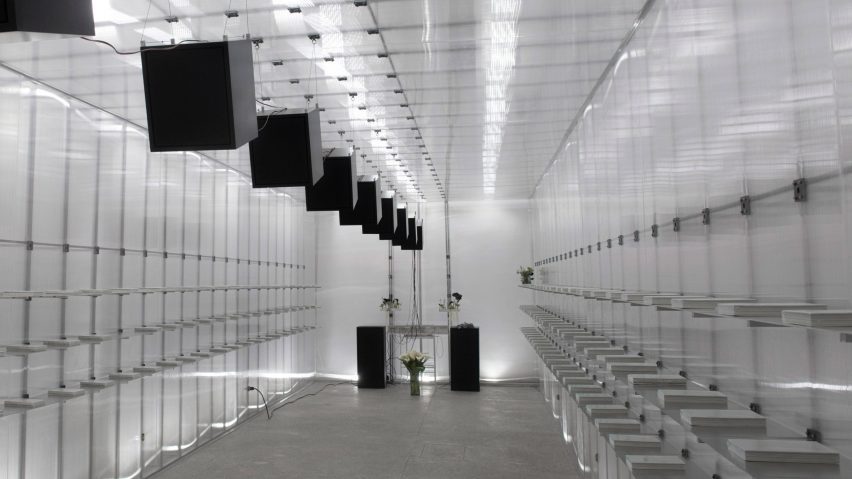 White and silver shelving room