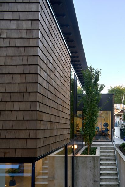 Cedar-clad side of a modern renovation