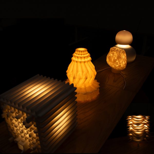 Photo of 3D-printed lamps by Fay Jones School of Architecture and Design students