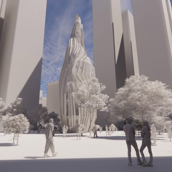 a visualisation of buildings in tones of white