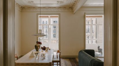 Barcelona apartment with mosaic floors and ceiling mouldings