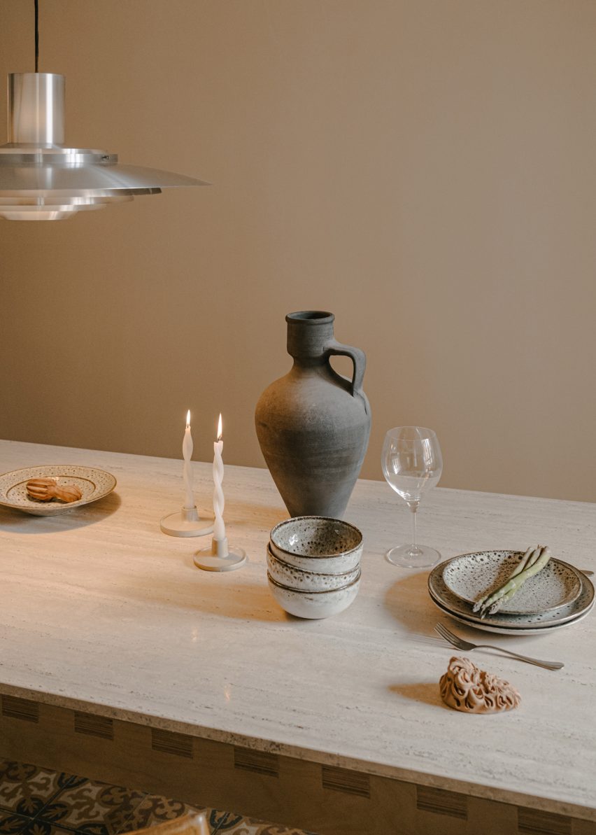 Items scattered over wooden table