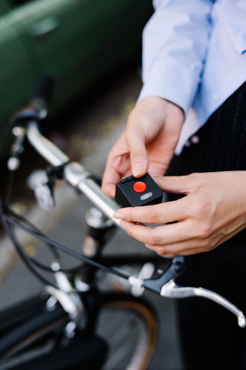 Red button on rubber remote device