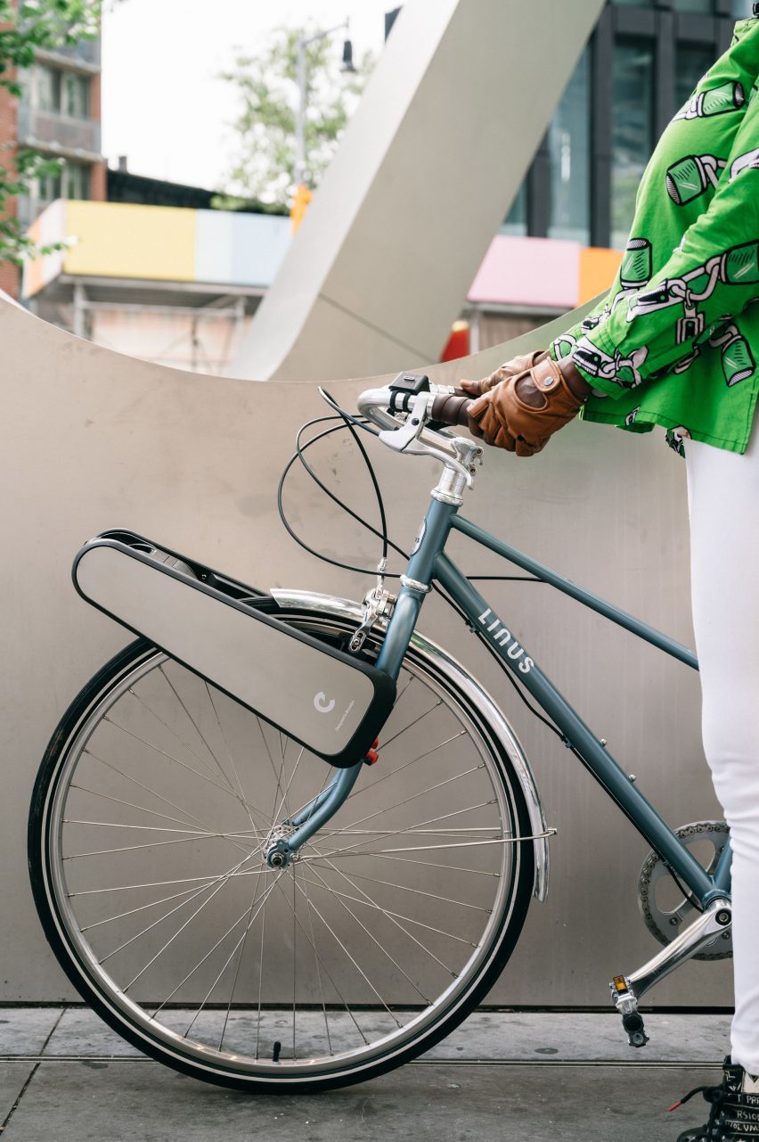 CLIP device attached to front wheel of bike