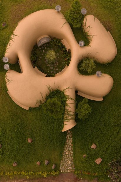 Overhead view of farmhouse in India