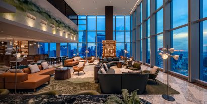 JLL office interiors featuring warm-toned furniture