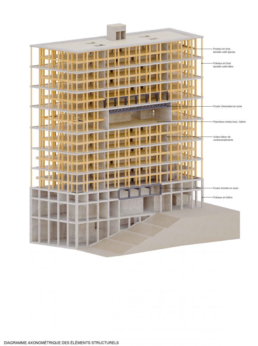 Axonometric structure Wood Up Tower by LAN