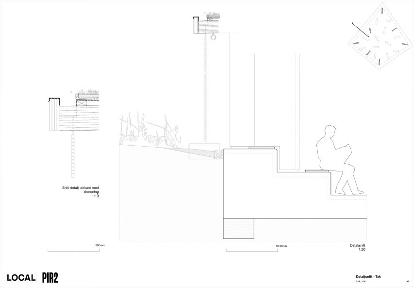 architectural drawing of the pavilion rain chain detail