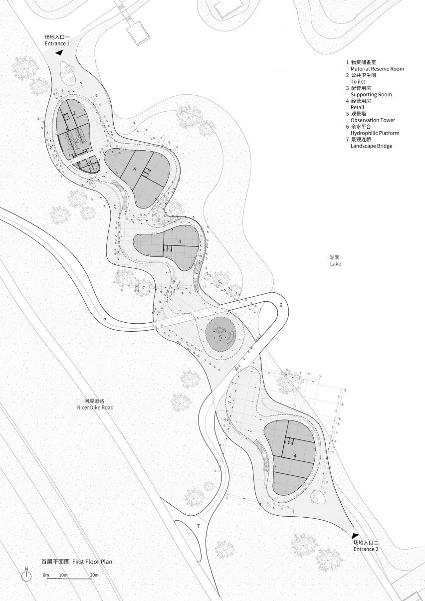Roof plan of the Lujiatan Wetland Park Commercial Service Center in Chengdu by Muda Architects