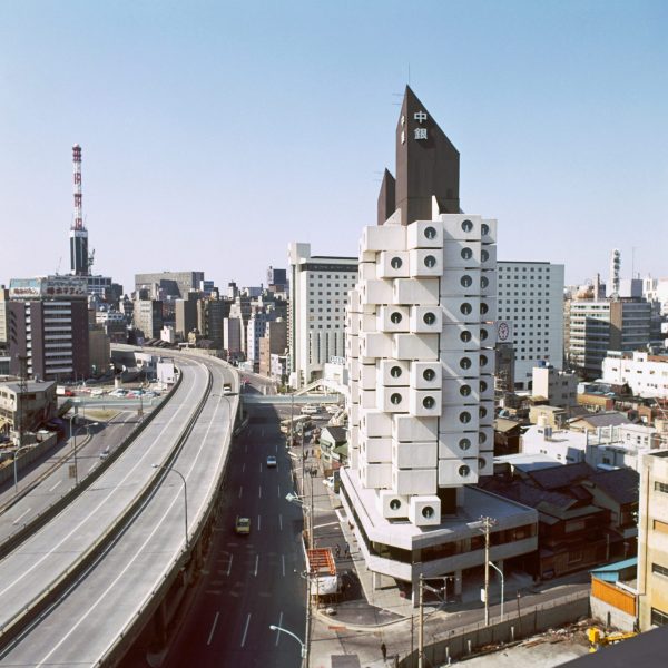 Nakagin Capsule Tower before demolition in Tokyo