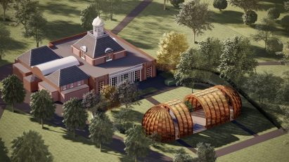 Aerial render of Marina Tabassum's 2025 Serpentine Pavilion