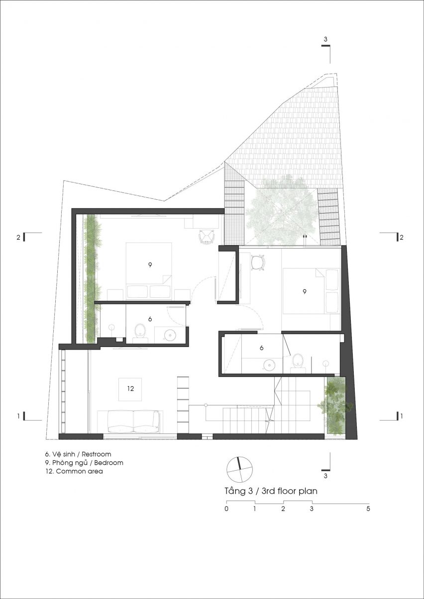 Third floor plan Kho Rèn House by M+TRO Studio
