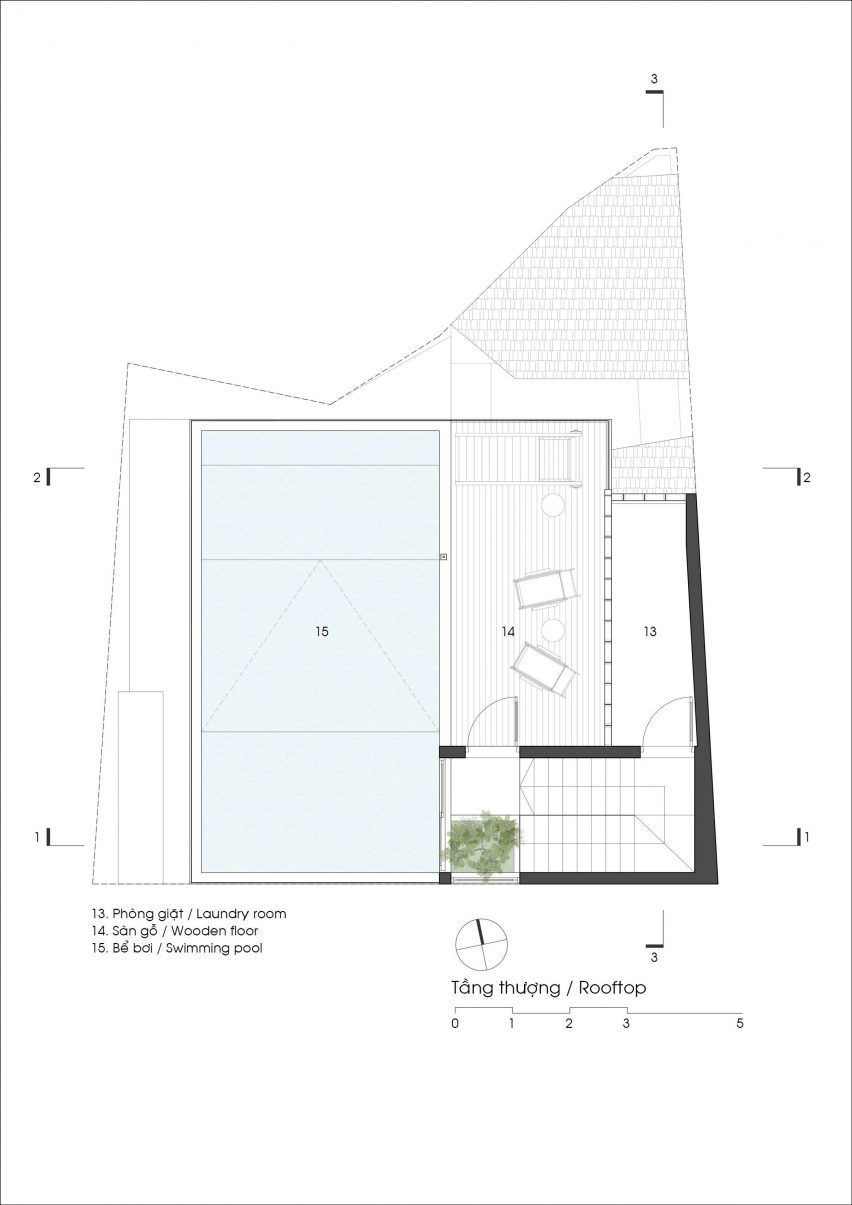 Roof terrace floor plan Kho Rèn House by M+TRO Studio