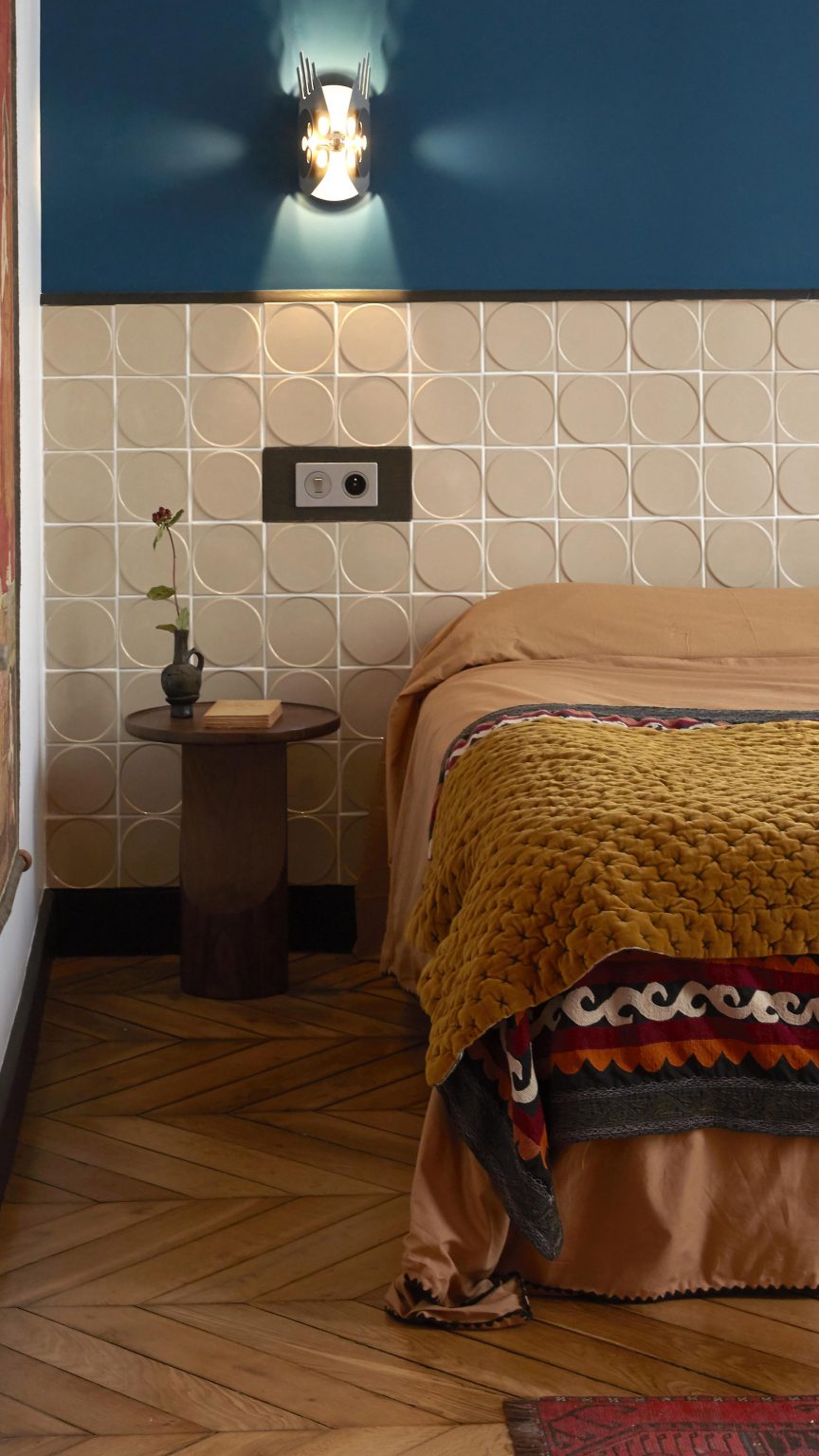 Bedroom in Paris pied-à-terre by The House Special Studio.