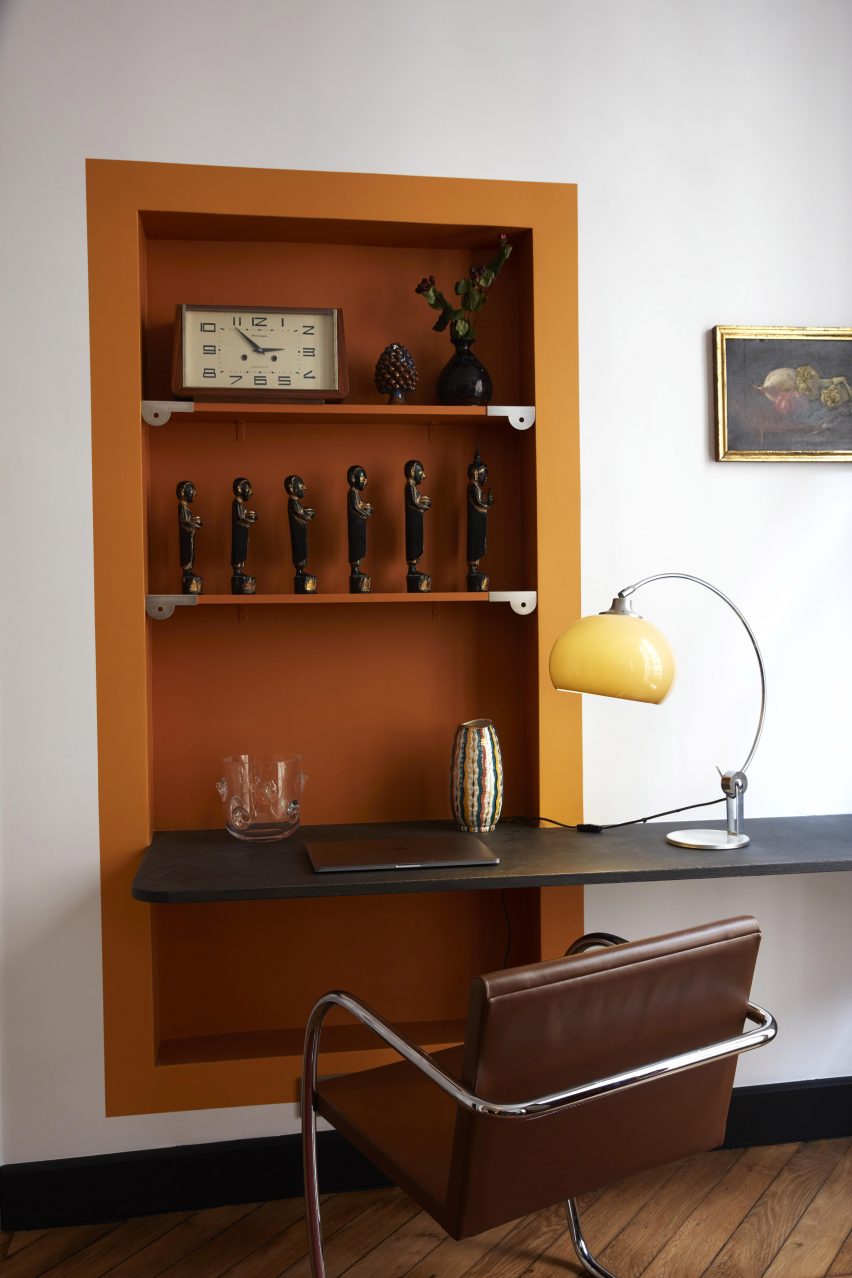 Desk in Paris pied-à-terre by The House Special Studio.