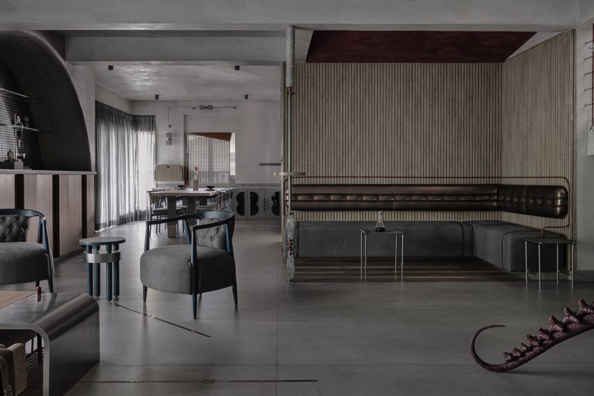 Bar seating in a Bengaluru apartment by Multitude of Sins