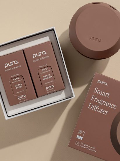 Pura x Pantone Mocha Mousse scent and diffuser collection