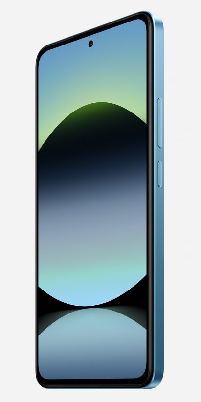 Blue smartphone on light grey background