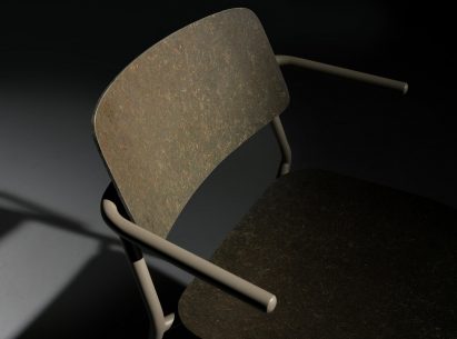 Backrest of Reviv chairs by Rianne Koens made from Rezign veneer by Planq