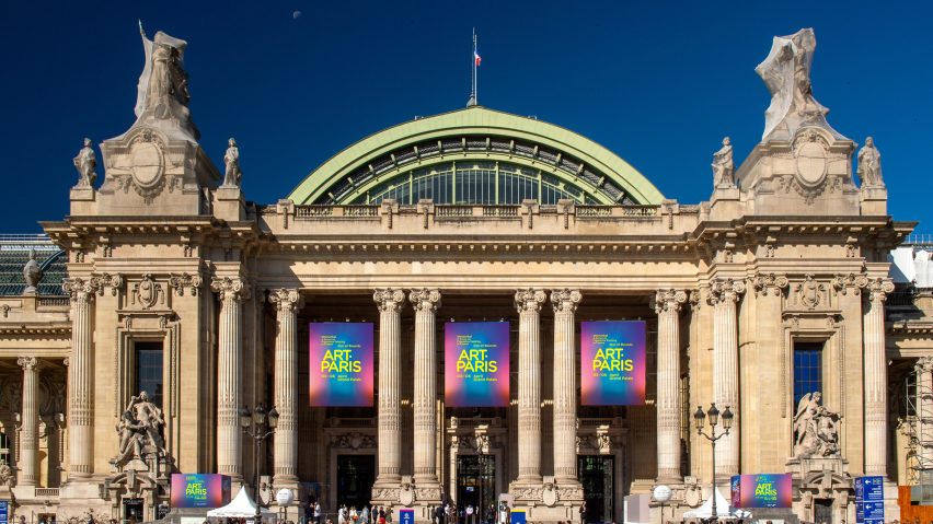 Photo of the Grand Palais in Paris with signs for Art Paris 2025