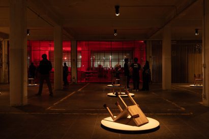 Overturned chair at Marina Abramovic exhibition