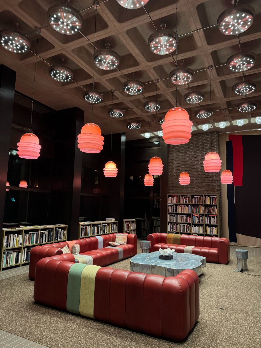 The brutalist building has been renovated to reflect Acne's more colourful aesthetic