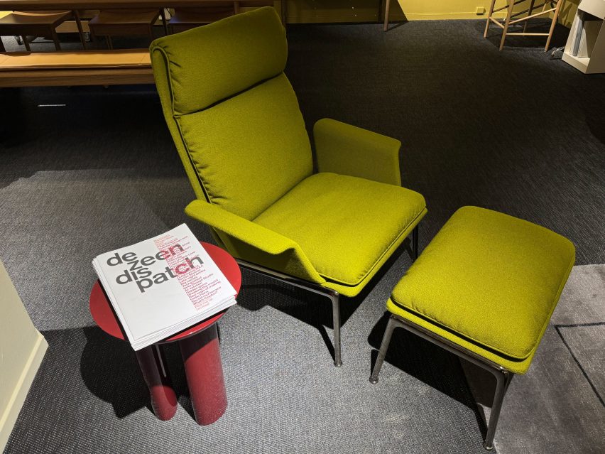 Upholstered chair and footstool